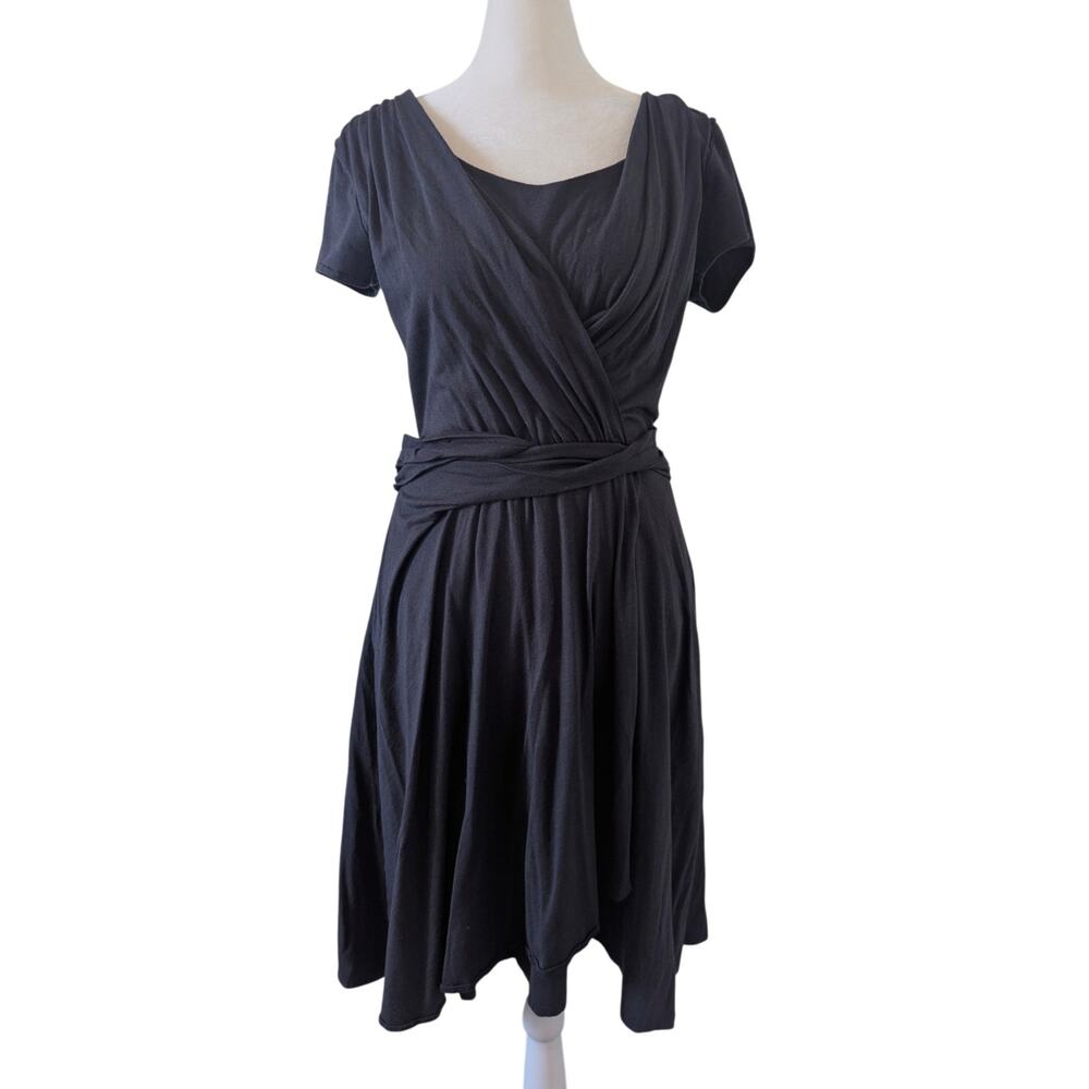 Garnet Hill Romantic Dark Gray Faux Wrap Dress Small